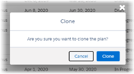 Screenshot showing the clone Confirmation dialog for a compensation plan